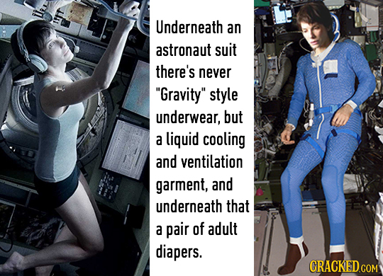 Ules IIT Underneath an astronaut suit there's never Gravity style underwear, but a liquid cooling and ventilation garment, and underneath that a pai