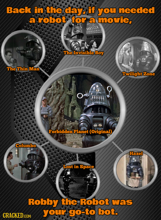 Back in the day, if you needed a robot for a movie, TheInvisiblel Boy The Thin Man Twilight Zone Forbidden Planet (Original) Columbo Hazel Lost in Spa