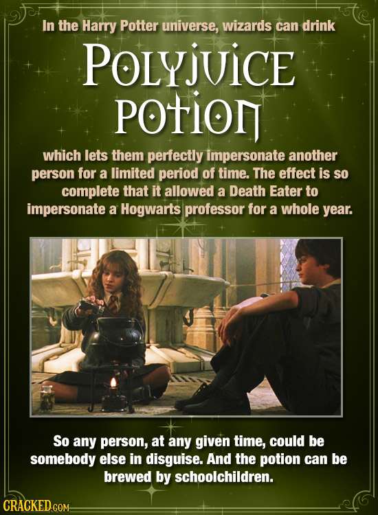 In the Harry Potter universe, wizards can drink POolyjVICE potiory which lets them perfectly impersonate another person for a limited period of time. 