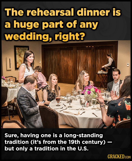 The rehearsal dinner is a huge part of any wedding, right? Sure, having one is a long-standing tradition (it's from the 19th century) - but only a tra