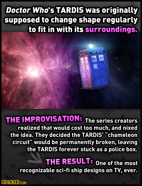 Doctor Who's TARDIS was originally supposed to change shape regularly to fit in with its surroundings. OTC THE IMPROVISATION: The series creators real