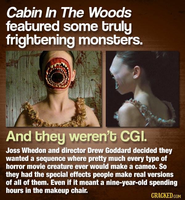 Cabin In The Woods featured some truly frightening monsters. And they weren't CGI. Joss Whedon and director Drew Goddard decided they wanted a sequenc