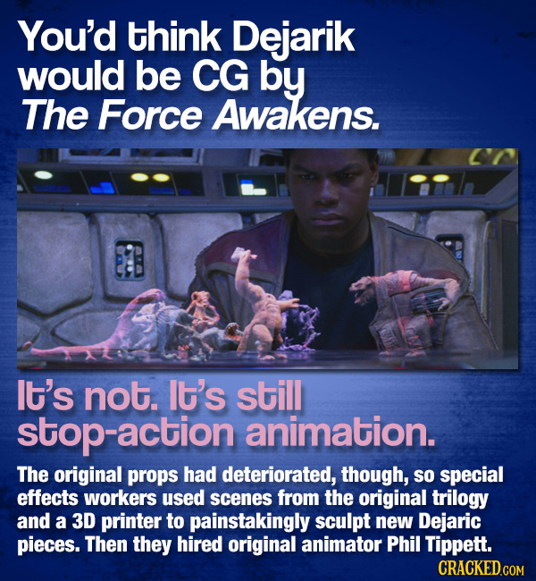 You'd think Dejarik would be CG by The Force Awakens. It's not. It's still stop-action animation. The original props had deteriorated, though, SO spec