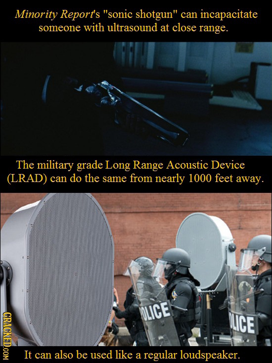 Minority Report's sonic shotgun can incapacitate someone with ultrasound at close range. The military grade Long Range Acoustic Device (LRAD) can do