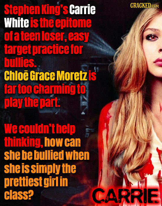 Stephen King's Carrie CRACKED COM White is the epitome of a teen loser, easy target practice for bullies. Chloe Grace Moretz is far too Charming to pl