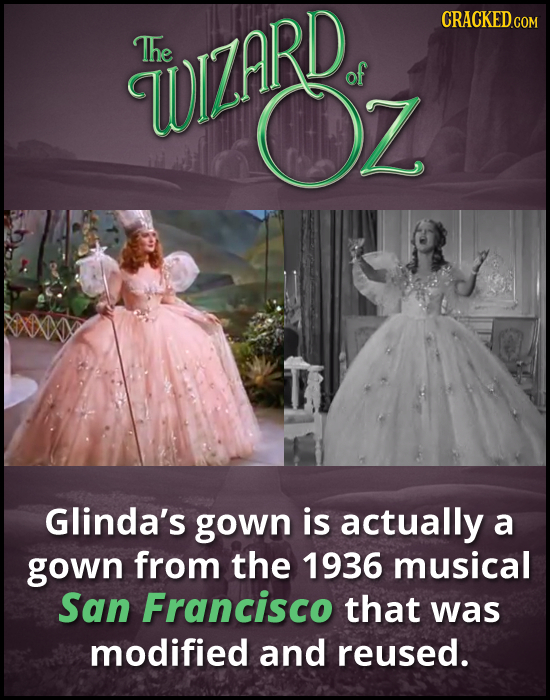 The WIZARD of Glinda's gown is actually a gown from the 1936 musical San Francisco that was modified and reused.