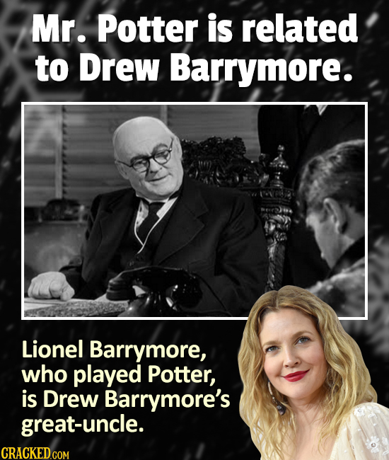Mr. Potter is related to Drew Barrymore. Lionel Barrymore, who played Potter, is Drew Barrymore's great-uncle. CRACKEDCoM