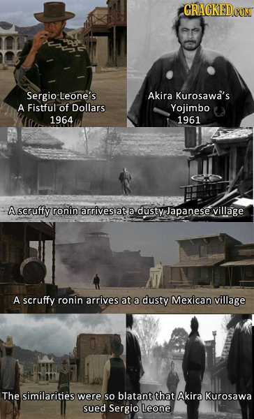 CON Sergio Leone's Akira Kurosawa's A Fistful of Dollars Yojimbo 1964 1961 A scruffy ronin arrives at a dusty Japanese village A scruffy ronin arrives