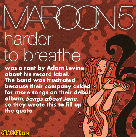 MAR5 harder to breathe was a rant by Adam Levine about his record label. The band was frustrated because their company asked for more songs on their d