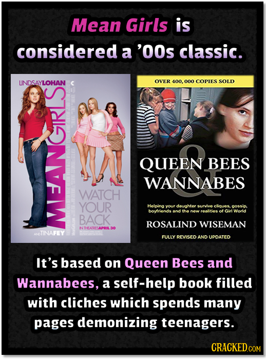 Mean Girls is considered a 'OOs classic. UNDSAYLOHAN OVER 400, 000 COPIES SOLD QUEEN BEES WANNABES WATCH YOUR Helpina your daughter survive cliques go