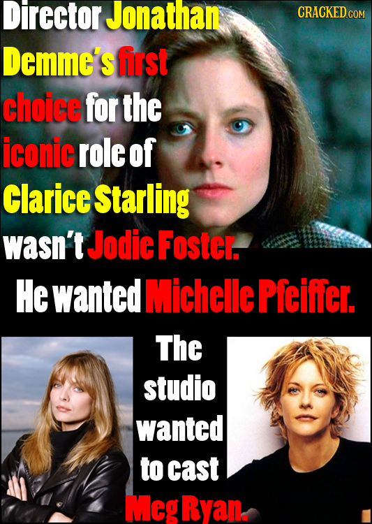 Director Jonathan CRACKED c COM Demme's first choice for the iconic role of Clarice Starling wasn't Jodie Foster. HE wanted Michelle Pfeiffer. The stu
