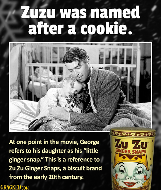 Zuzu was named after a cookie. A*KOTAO At one point in the movie, George Zu Zu refers to his daughter as his little GINGER SNAPS ginger snap. This i