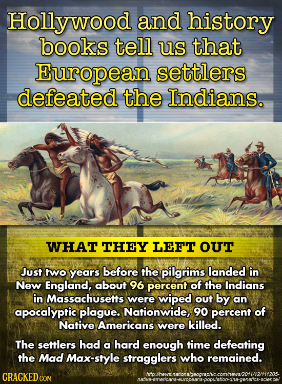 Hollywood and history books tell us that European settlers defeated the Indians. WHAT THEY LEFT OUT Just two years before the pilgrims landed in New E