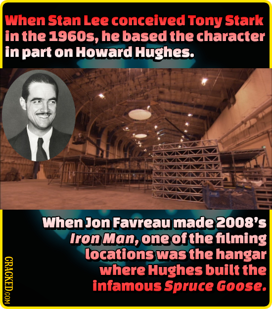 When Stan Lee conceived Tony Stark in the 1960s, he based the character in part on Howard Hughes. When Jon Favreau made 2008's Iron Man, one of the fl
