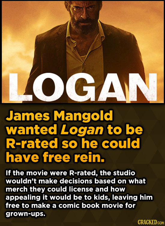 Unpredictably Weird Decisions That Gave Us Major Movie Moments - James Mangold wanted Logan to be R-rated SO he could have free rein.