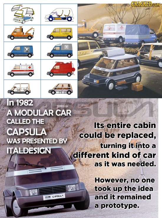 In 1982 A MODULAR CAR CALLED THE Its entire cabin CAPSULA could be replaced, WAS PRESENTED BY turning it into a ITALDESIGN different kind of car as it