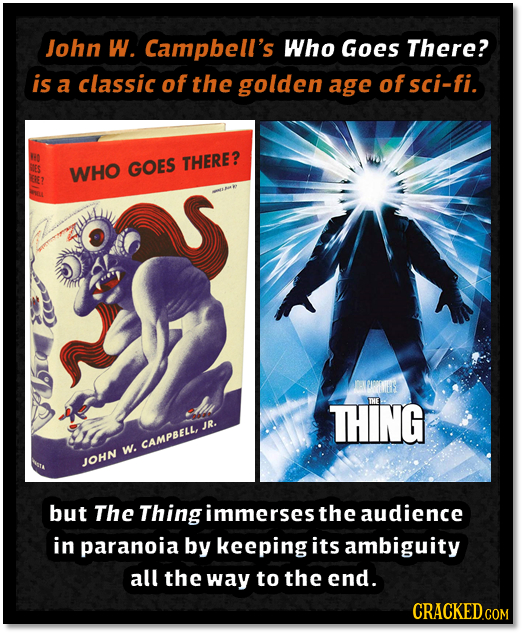 John W. Campbell's Who Goes There? is a classic of the golden age of sci-fi. WHO GOES THERE? ELROEE THING IHE IR. CAMPBELL, w. JOHN but The Thing imme