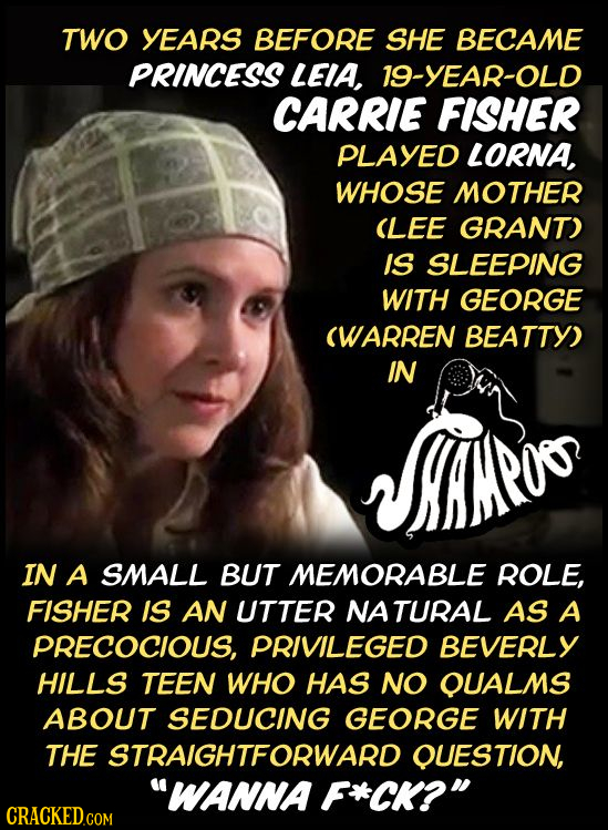 TWO YEARS BEFORE SHE BECAME PRINCESS LEIA, 19-YEAR-OLD CARRIE FISHER PLAYED LORNA WHOSE MOTHER (LEE GRANT) IS SLEEPING WITH GEORGE CWARREN BEATTY) IN
