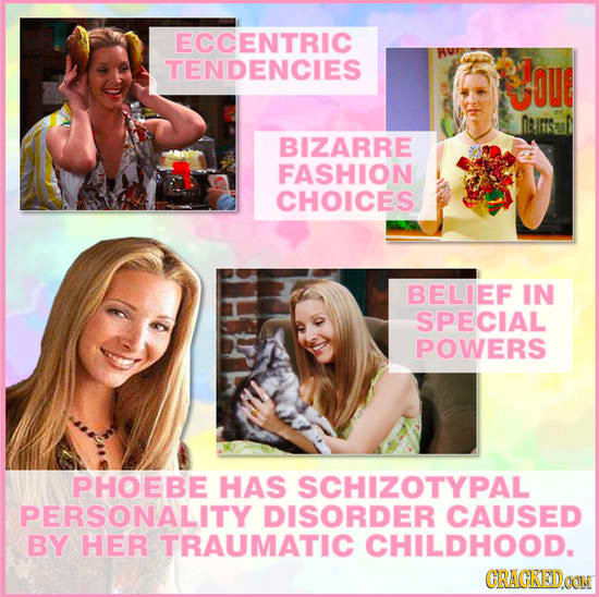 ECCENTRIC TENDENCIES youe DeiTSu BIZARRE FASHION CHOICES BELIEF IN SPECIAL POWERS PHOEBE HAS SCHIZOTYPAL PERSONALITY DISORDER CAUSED BY HER TRAUMATIC 