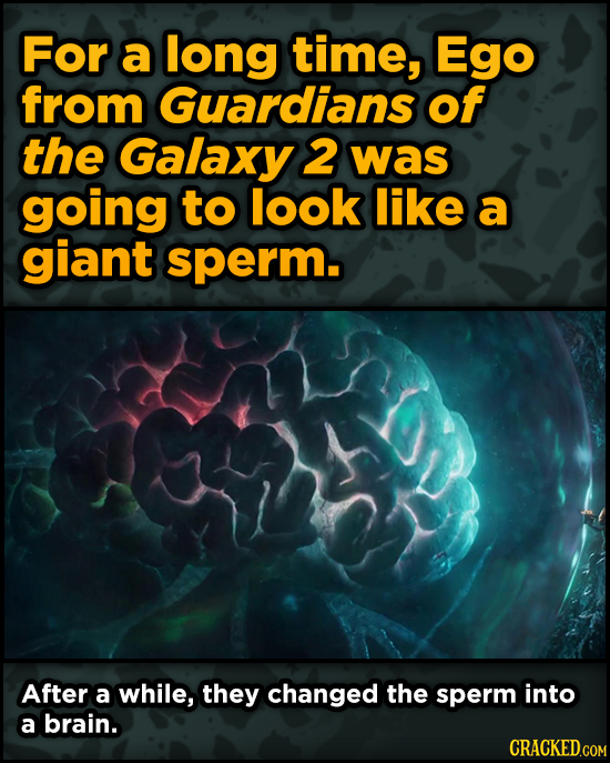 Super-Weird Early Versions Of Famous Characters - For a long time, Ego from Guardians of the Galaxy 2 was going to look like a giant sperm.