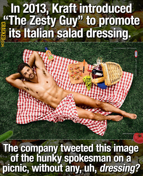 In 2013, Kraft introduced 'The Zesty Guy to promote GRAGKEDCOM its Italian salad dressing. SILVERWARE OPTIONAL GET The company tweeted this image of