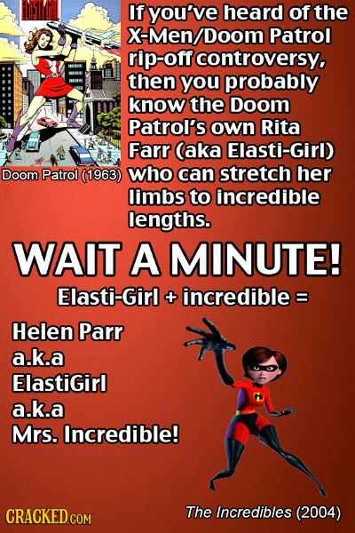 If you've heard of the -Men/Doom Patrol rip-off controversy, then you probably know the Doom Patrol's oWn Rita Farr (aka Elasti-Girl) Doom Patrol (196