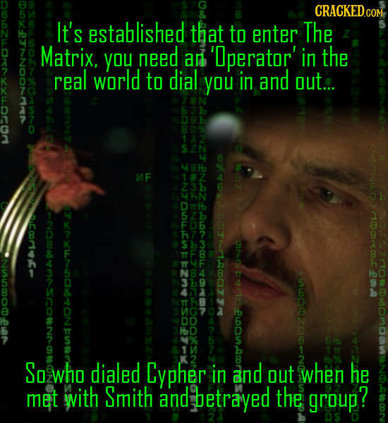 DUOLOZLLOREAYLLOCON CRACKEDco It's established that to enter The Matrix. you need an 'perator' in the real world to dial you in and out... SZN MF 0.Cc
