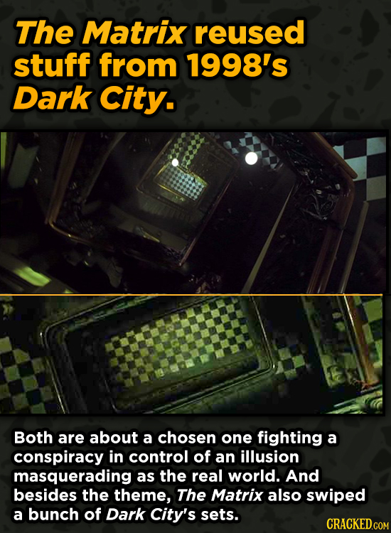 Iconic Movies You Didn’t Know Reused Their Props And Sets - The Matrix reused stuff from 1998's Dark City.