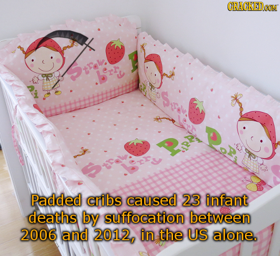 CRACKED Dtreli. ber S Padded cribs caused 23 infant deaths by suffocation between 2006 and 2012, in the US alone. 