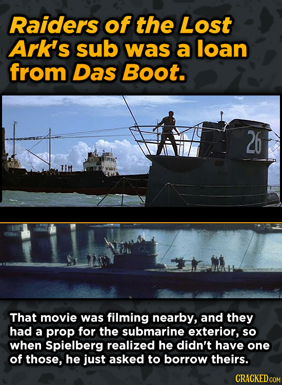 Iconic Movies You Didn’t Know Reused Their Props And Sets - Raiders of the Lost Ark's sub was a loan from Das Boot.