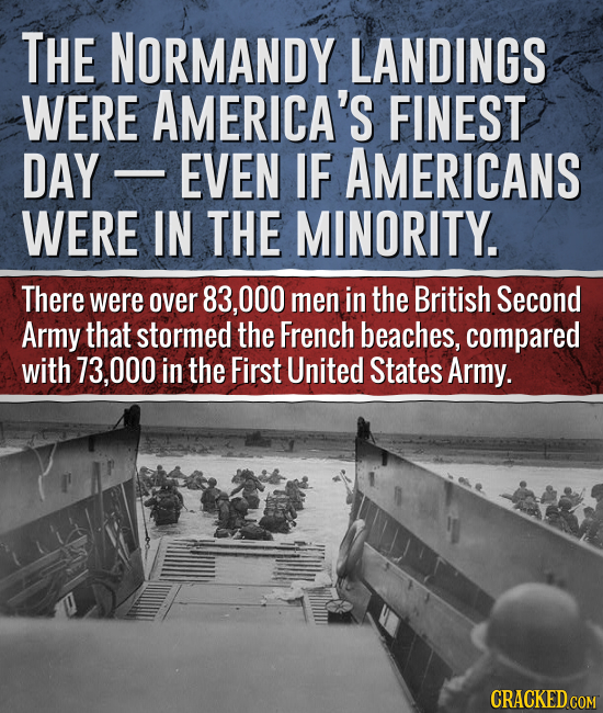 THE NORMANDY LANDINGS WERE AMERICA'S FINEST DAY EVEN IF AMERICANS WERE IN THE MINORITY. There were over 83,000 men in the British Second Army that sto