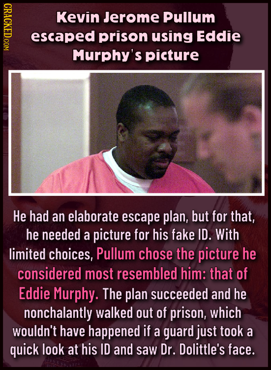 CRACKED COM Kevin Jerome Pullum escaped prison using Eddie Murphy's picture He had an elaborate escape plan, but for that, he needed a picture for his