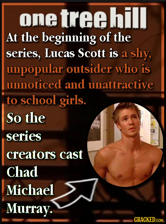 one tree hill At the beginning of the series, Lucas Scott is a shy, unpopular outsider who is unnoticed and unattractive to school girls. So the serie