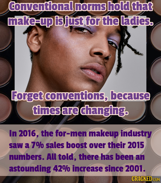 conventionall norms hold that make. up is just for the ladies. Forget conventions, because times are changing. In 2016, the for-men makeup industry sa