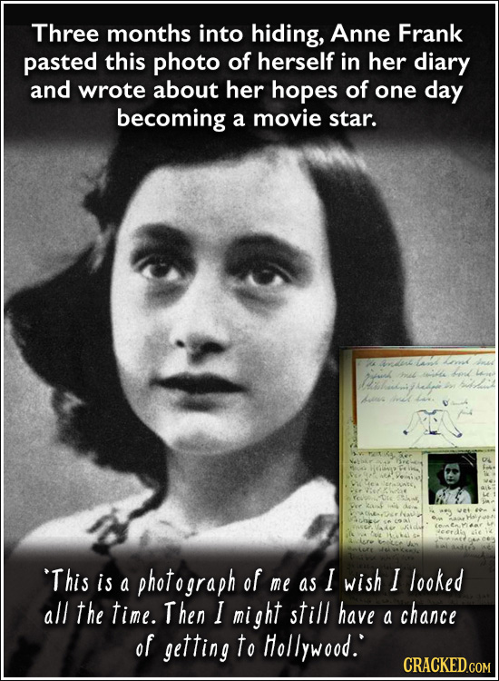 Three months into hiding, Anne Frank pasted this photo of herself in her diary and wrote about her hopes of one day becoming a movie star. Lod ne nd >