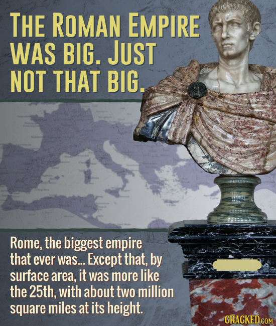 THE ROMAN EMPIRE WAS BIG. JUST NOT THAT BIG. Rome, the biggest empire that ever was... Except that, by surface area, it was more like the 25th, with a