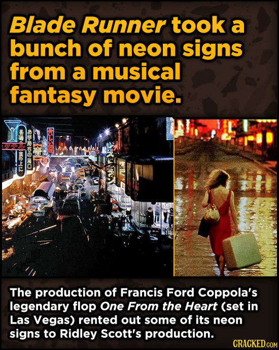 Iconic Movies You Didn’t Know Reused Their Props And Sets - Blade Runner took a bunch of neon signs from a musical fantasy movie.