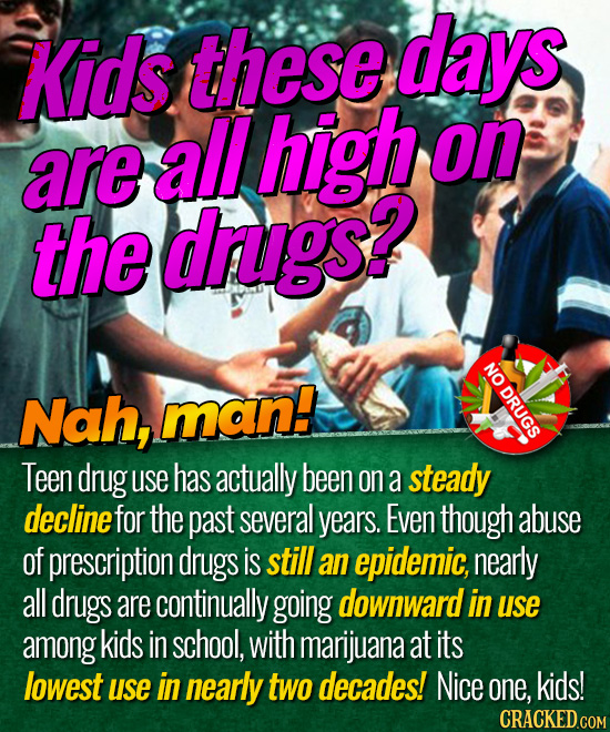 Kids these days all high on are the drugs? NO Nah, man DRUGS Teen drug use has actually been on a steady decline for the past several years. Even thou