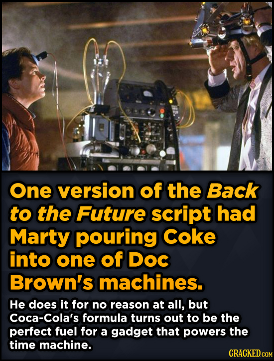 Bizarre Scenes That Almost Made It Into Famous Movies - One version of the Back to the Future script had Marty pouring coke
