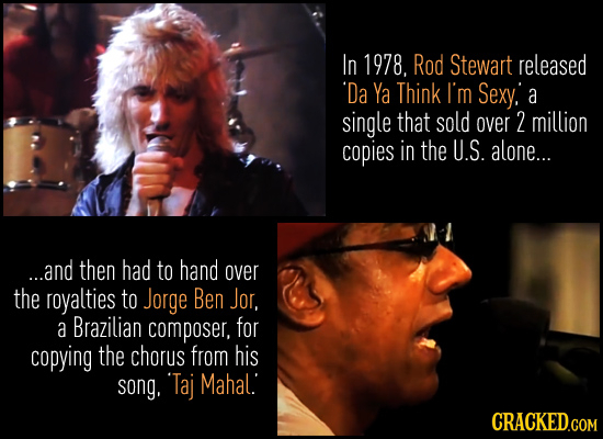 In 1978, Rod Stewart released 'Da Ya Think I'm Sexy.' a a single that sold over 2 million copies in the U.S. alone... ...and then had to hand over the