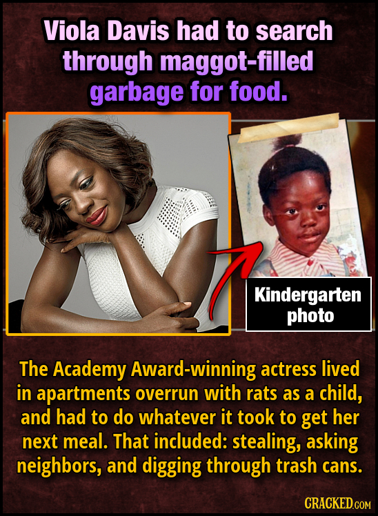 Viola Davis had to search through maggot-filled garbage for food. Kindergarten photo The Academy Award-winning actress lived in apartments overrun wit