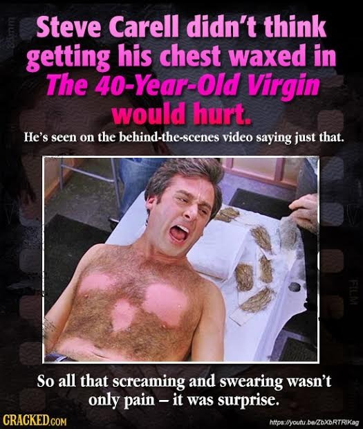 Steve Carell didn't think getting his chest waxed in The 40-Year-Old Virgin would hurt. He's seen on the behind-the-scenes video saying just that. FIL