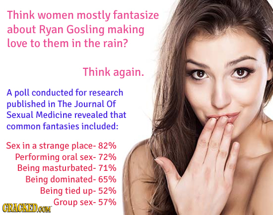 Think women mostly fantasize about Ryan Gosling making love to them in the rain? Think again. A poll conducted for research published in The Journal O