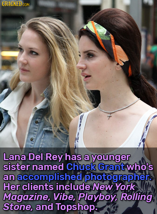 CRACKEDCO COM Lana Del Rey has a younger sister named Chuck Grant who's an accomplished photographers Her clients include New York Magazine, Vibe, Pla