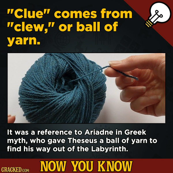 13 Fascinating Nuggets Of Movie And General Trivia - Clue comes from clew, or ball of yarn.