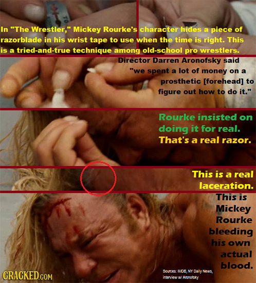 In The Wrestler, Mickey Rourke's character hides a piece of razorblade in his wrist tape to use when the time is right. This is a tried-and-true tec