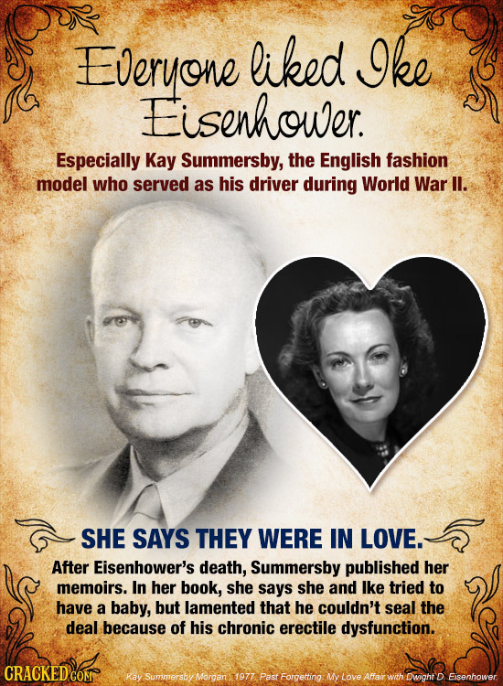 Everyone liked Oke Eisenhower. Especially Kay Summersby, the English fashion model who served as his driver during World War II. SHE SAYS THEY WERE IN