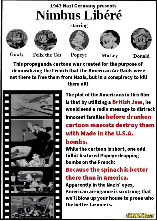 1943 Nazi Germany presents Nimbus Libere starring Goofy Felix the Cat Popeye Mickey Donald This propaganda cartoon was created for the purpose of demo