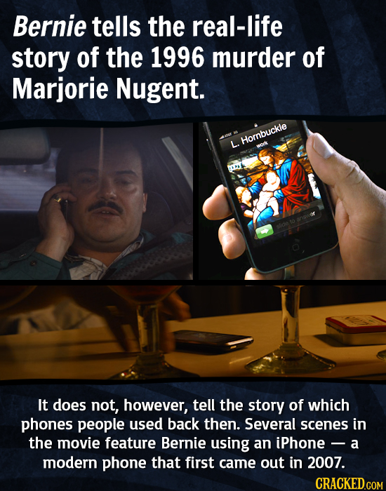 Bernie tells the real-life story of the 1996 murder of Marjorie Nugent. Hornbuckle L. work answe to slioe It does not, however, tell the story of whic