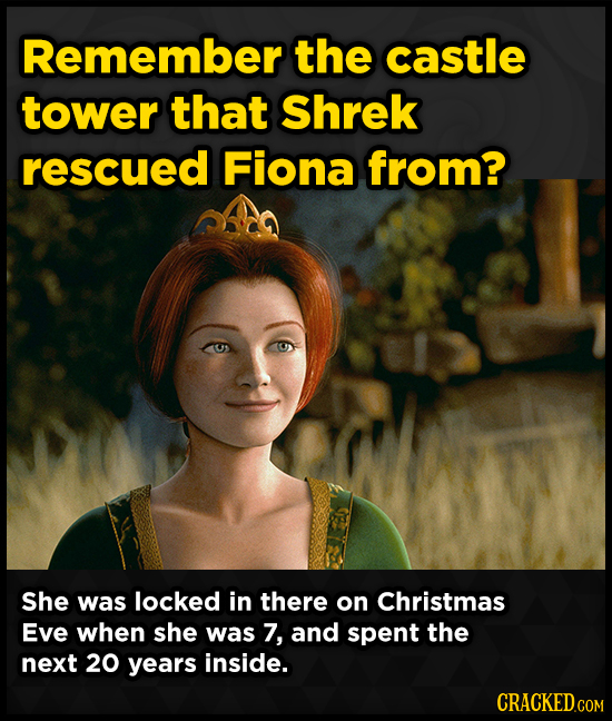 Remember the castle tower that Shrek rescued Fiona from? She was locked in there on Christmas Eve when she was 7, and spent the next 20 years inside.